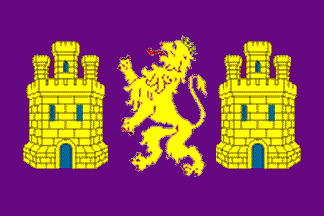 [Flag with two castles and a lion (Castile, Spain)]